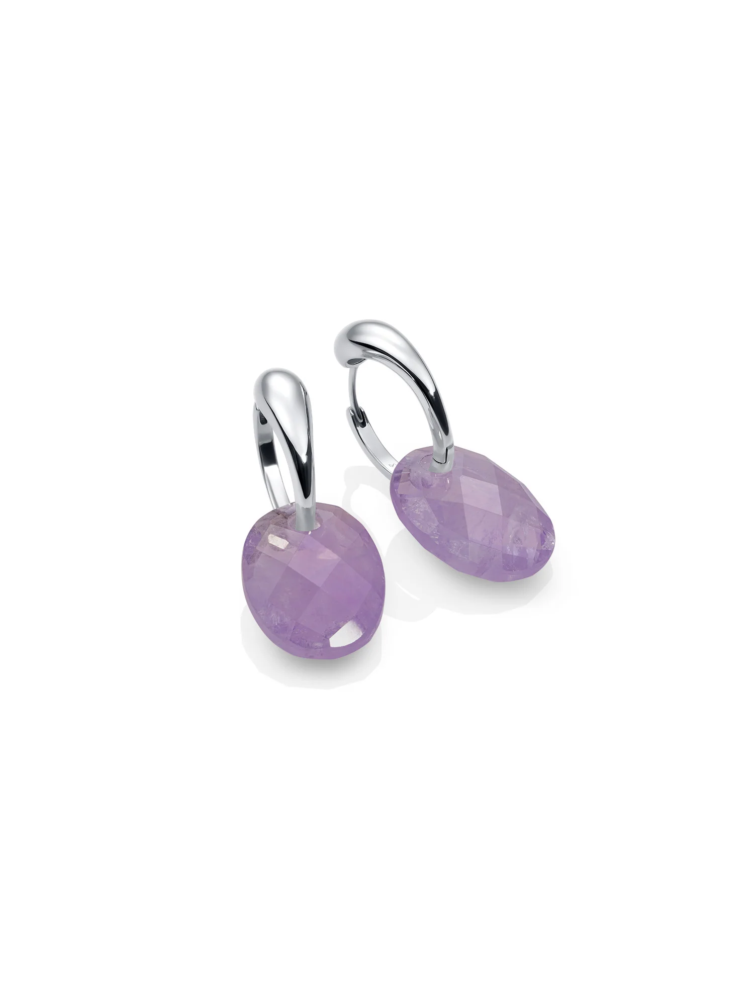 Amethyst Medium Oval Bold Fuse Huggies Oorbellen Set Zilver