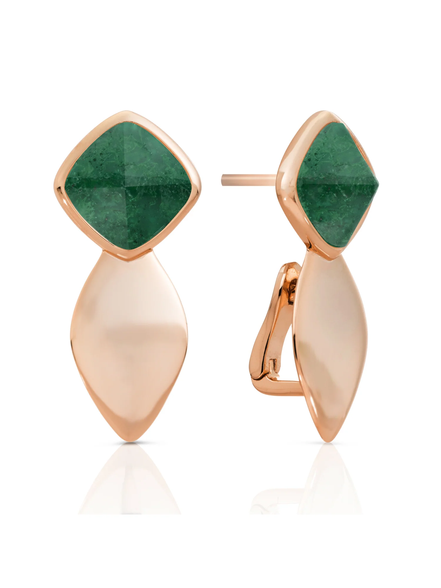 Earrings - Edge Rose Gold - Double pin - Moss Agate