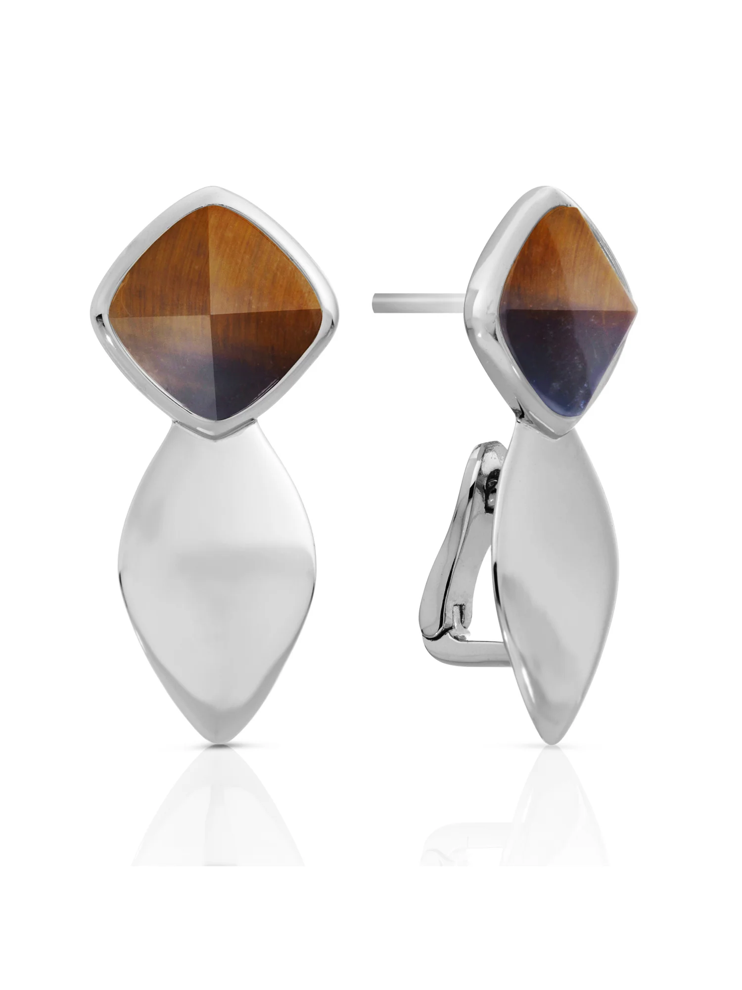 Earrings - Edge Silver - Double pin - Tiger Eye