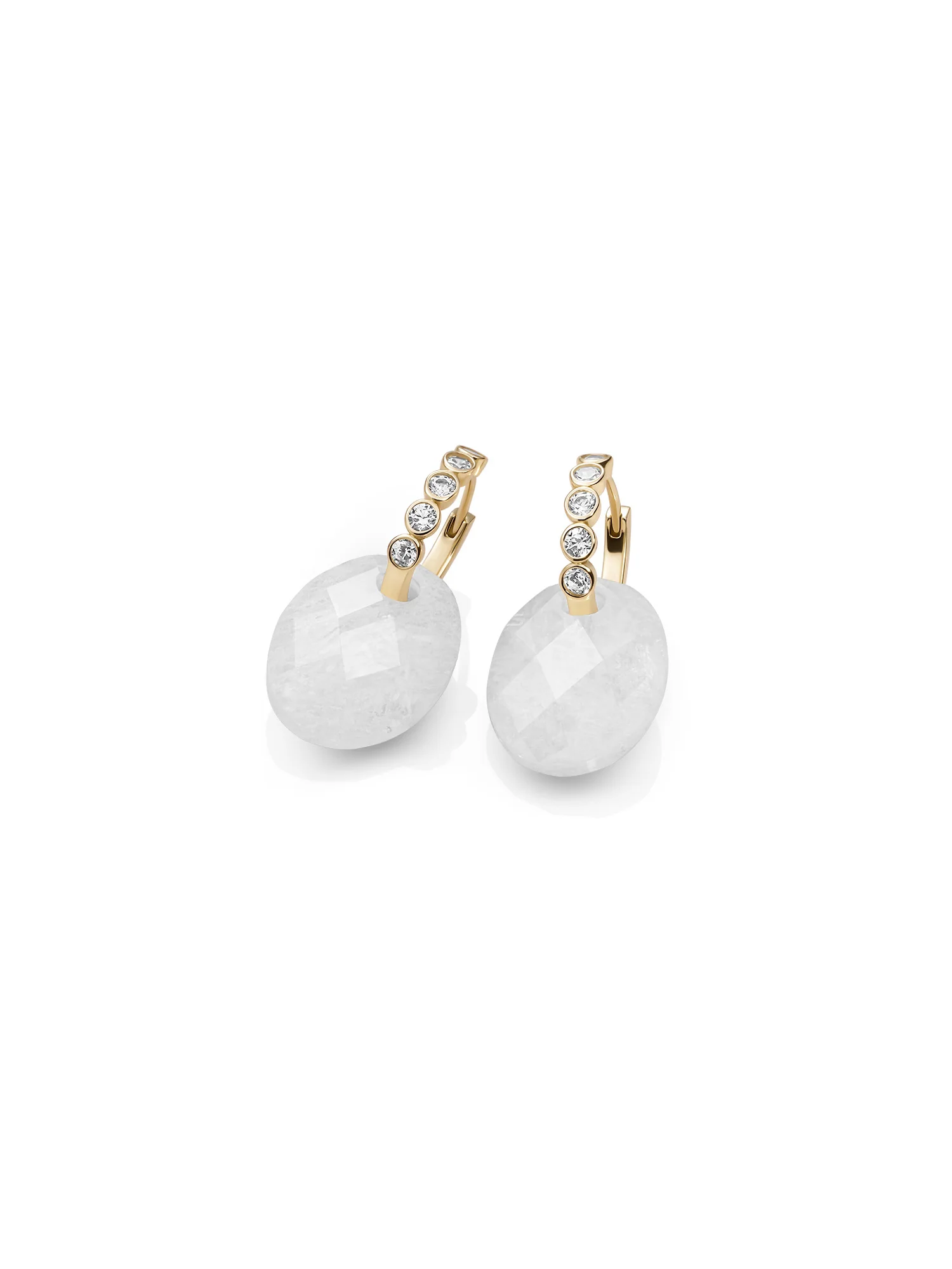Moonstone Medium Oval Tube Huggies Oorbellen Set