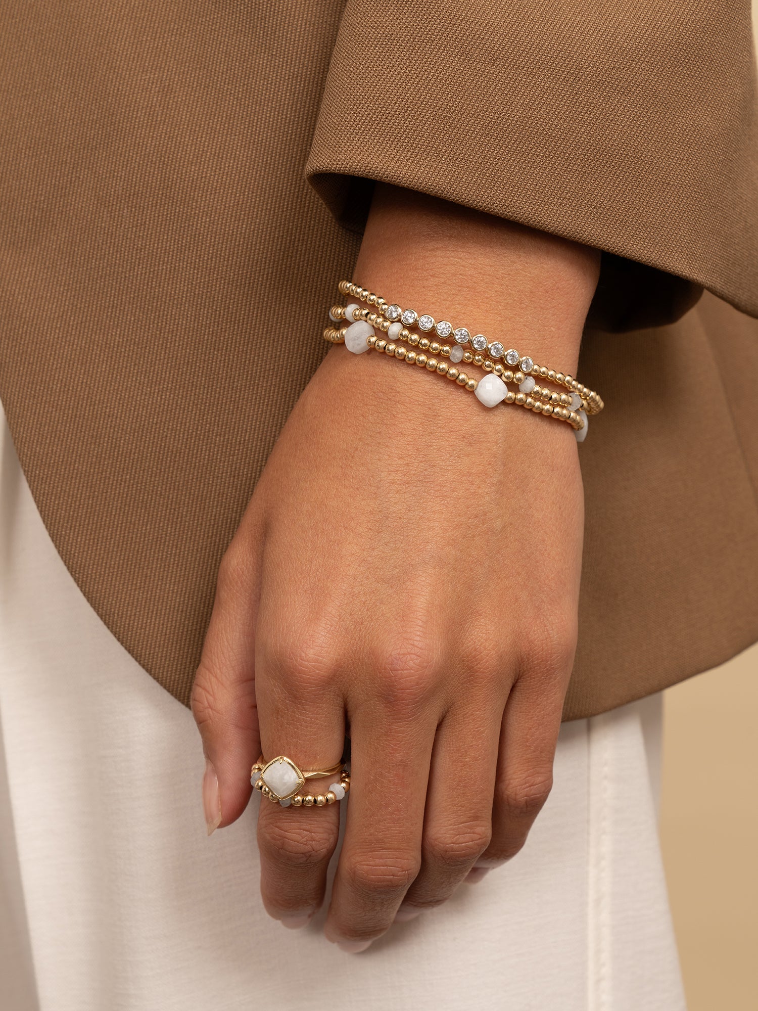 Moonstone Reverse Roundel Cushion Cut Armbanden Set Goud - Image 2