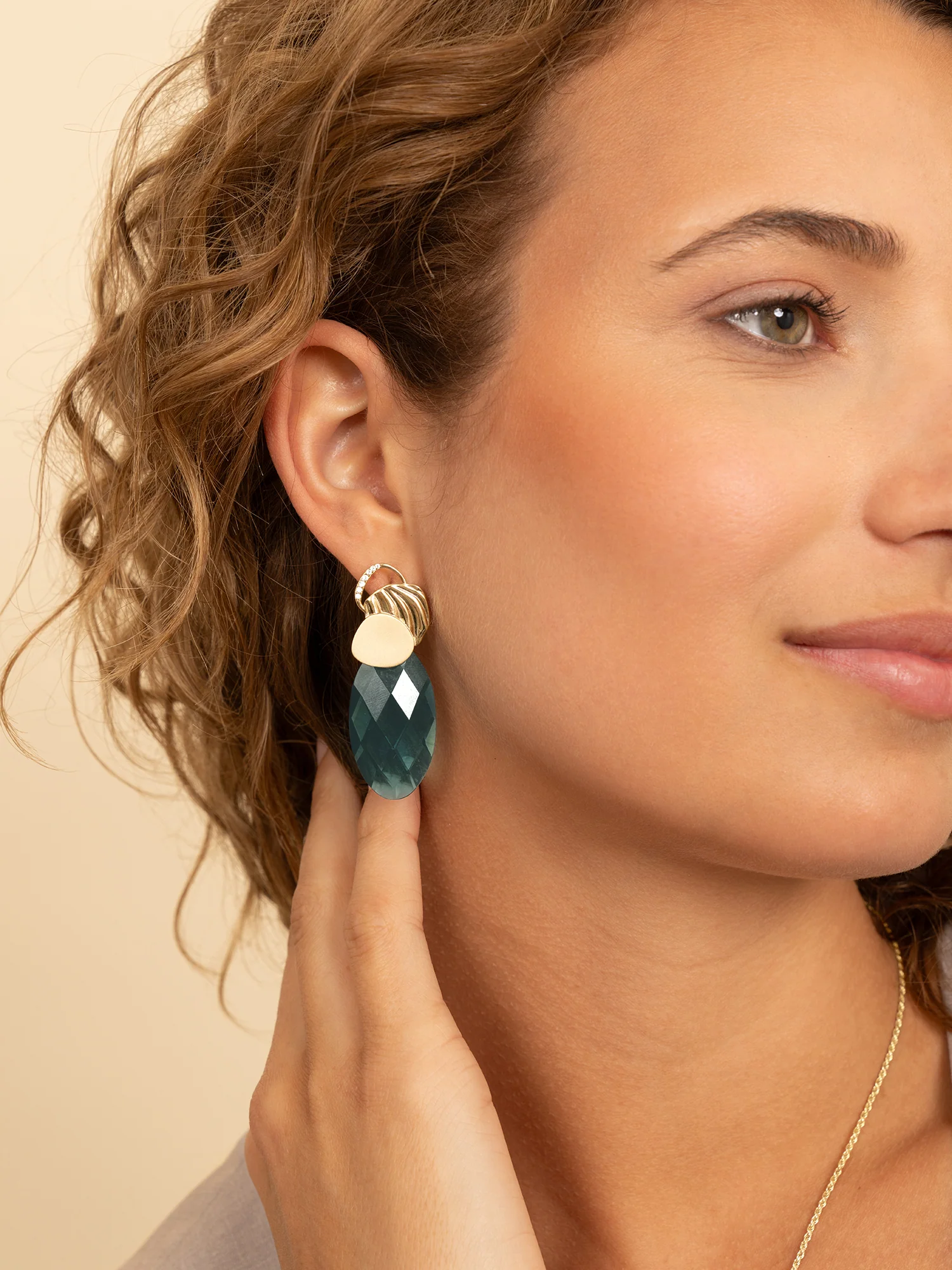 Oorbel Edelstenen Large Leaf Turquoise Quartz - Image 2