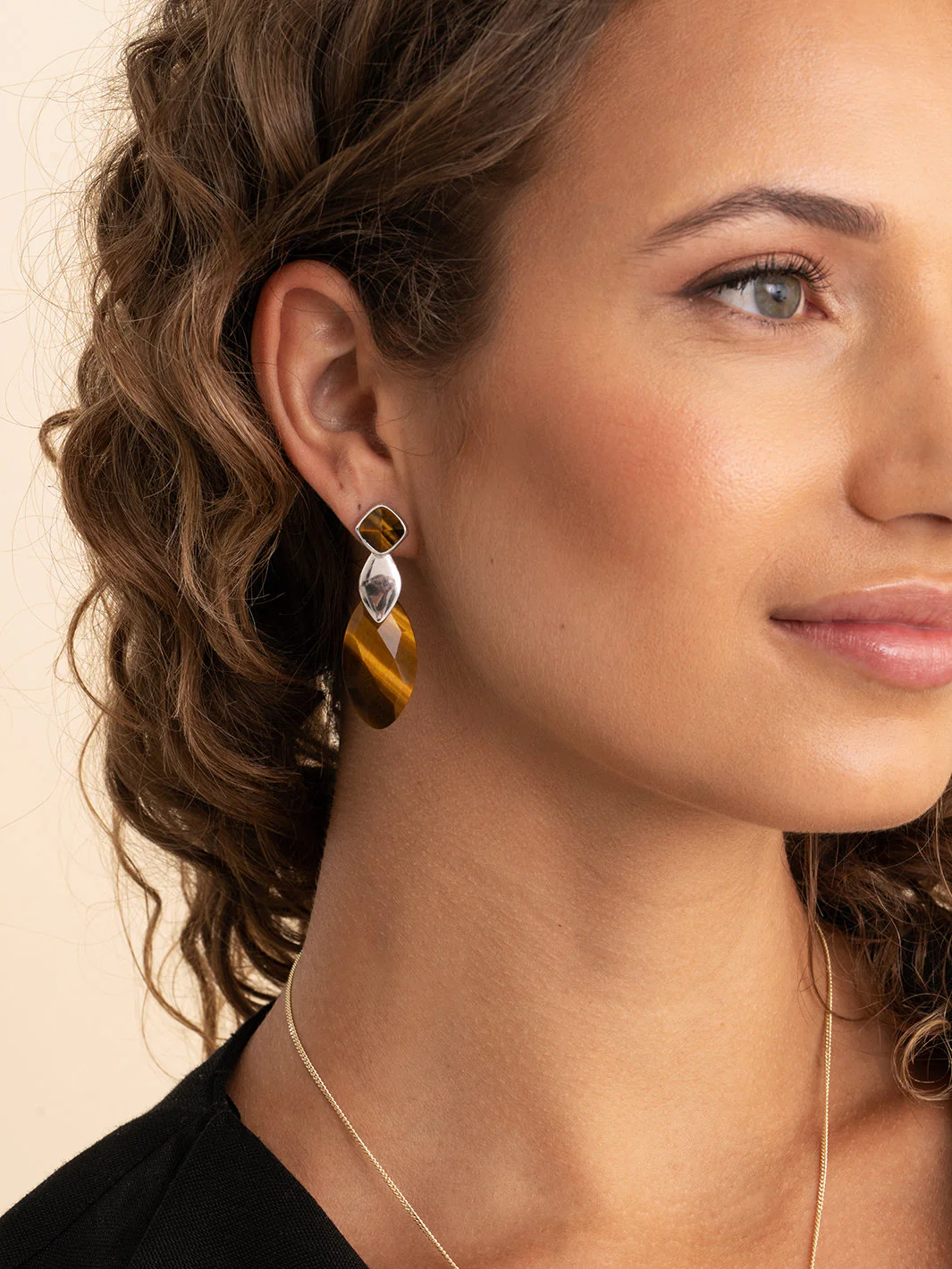 Oorbel Edelstenen Leaf Tiger Eye - Image 2